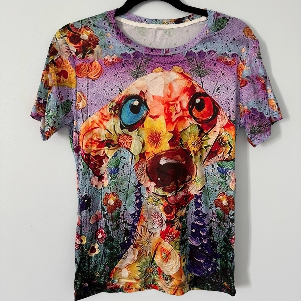 Floral Artistic Dog Print T-Shirt XS 🎨 Wearable Art Tee Streetwear